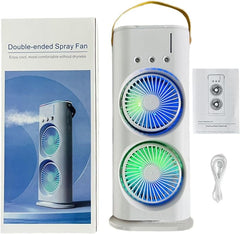 Double-Ended Spray Fan – Dual Cooling Mist with LED & USB Recharge | Stylish Silent Desk Fan